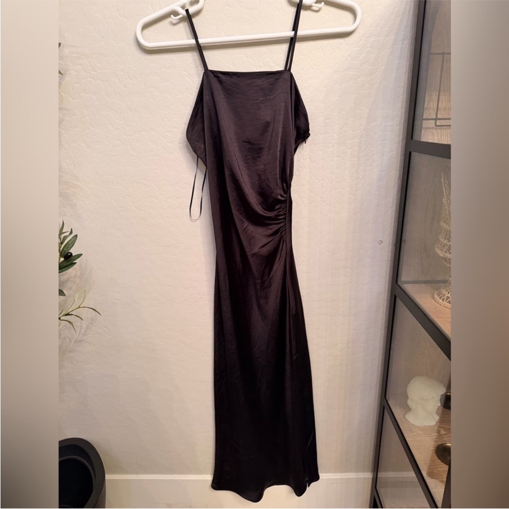 Joie Black Satin Maxi Slip Dress with Spaghetti Straps